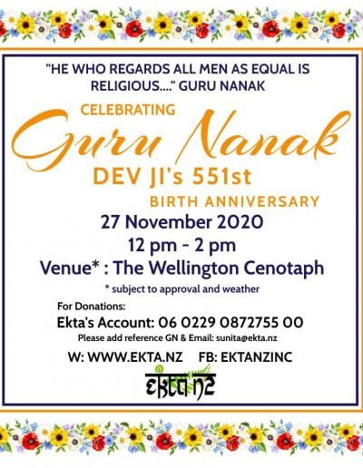Ekta NZ Wellington Guru Nanak Devji jayanti 2020